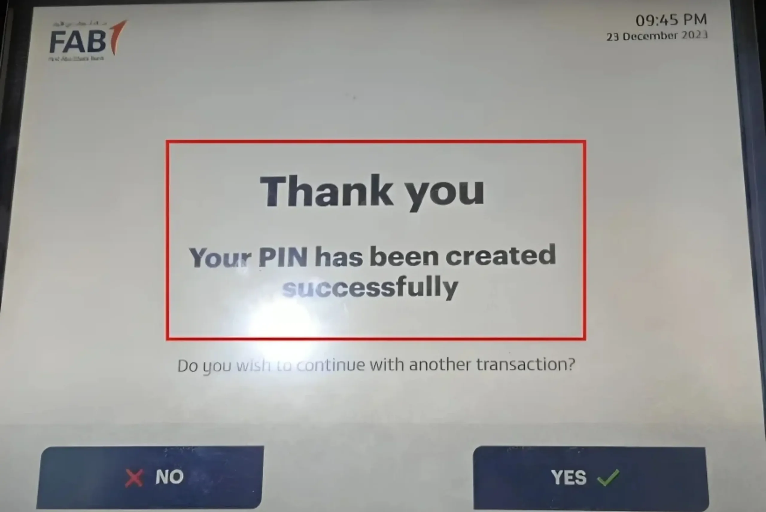 FAB Debit Card Activated Successfully